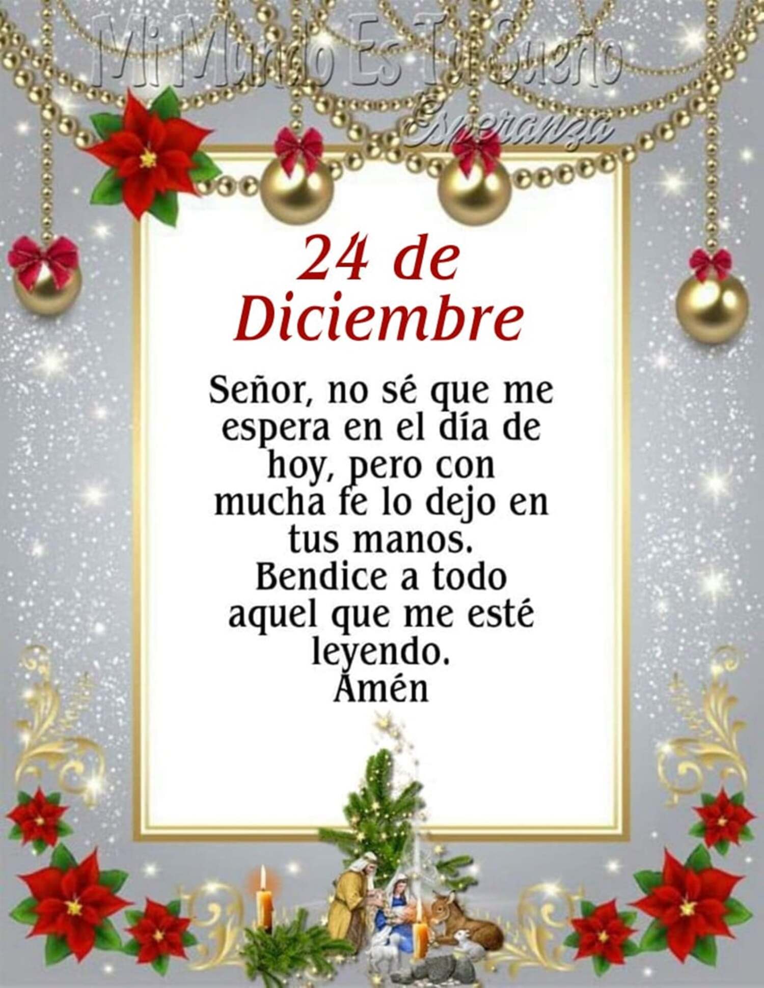 24 de Diciembre Señor no sé que me espera en el dia de hoy pero con mucha fe lo dejo en tus manos